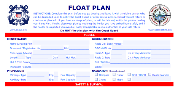 A float plan should contain what information