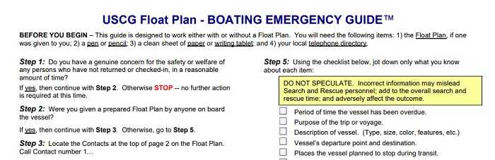 USCG Float plan Boating Emergency Guide